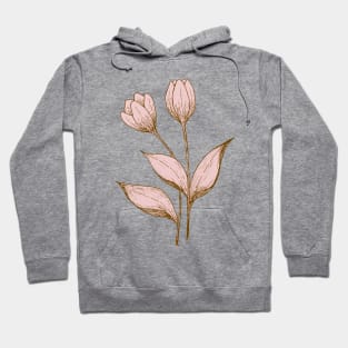 Tulip flower botanical line drawing in pastel pink Hoodie